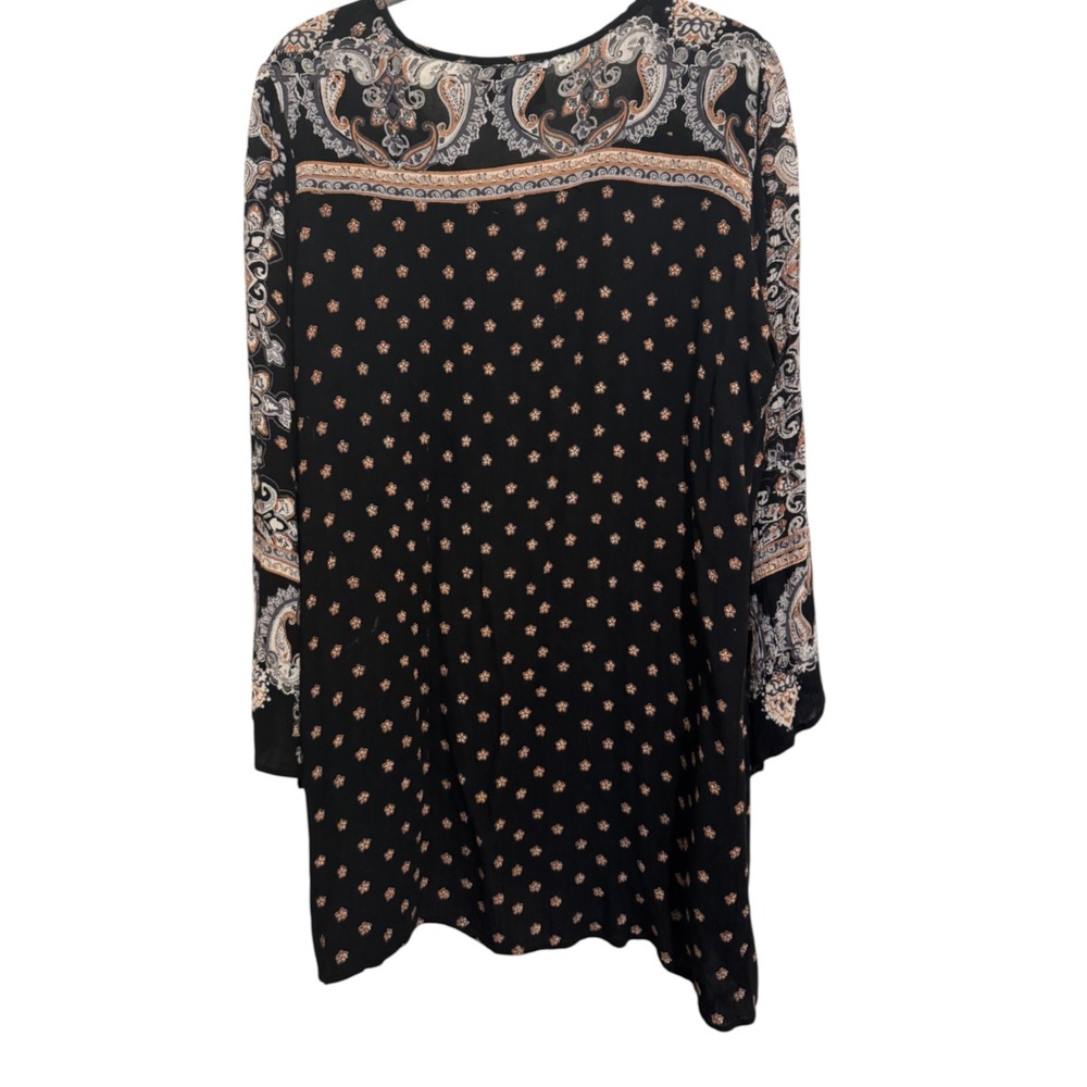 Angie Boho Blouse Women's Size Large Black Floral Tassel Whimsigoth Festival Top - Picture 3 of 9